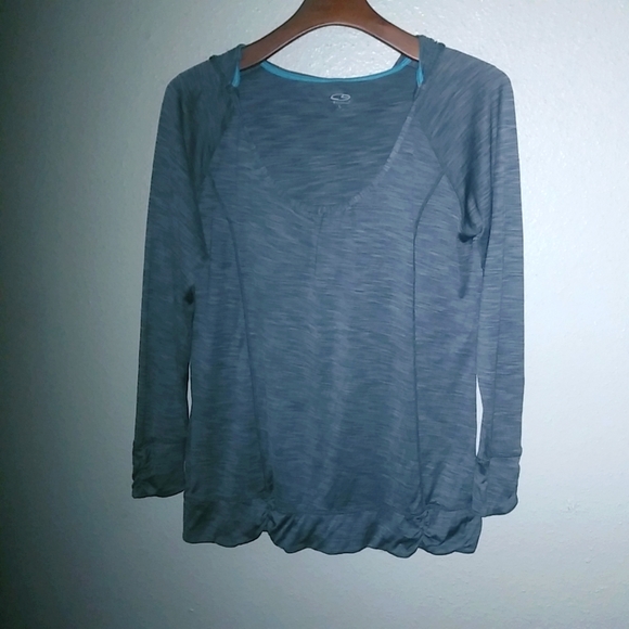 Champion Tops - Champion L Hoodie Pullover Athletic Top in Heathered Gray Blue